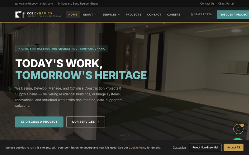 Screenshot of the kcedynamics.com homepage